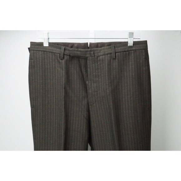 Incotex Dark Brown Striped 100% Wool Mens Dress Pants Trousers Sz 46 EU NEW